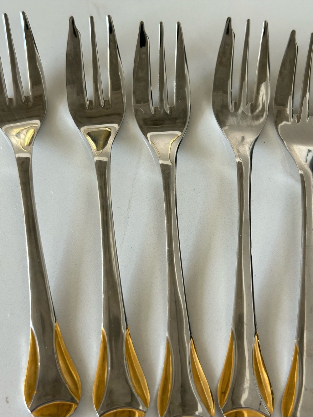 Italy made Vintage 24 k Gold Inlay Accent Stainless Steel Dessert Forks/Server